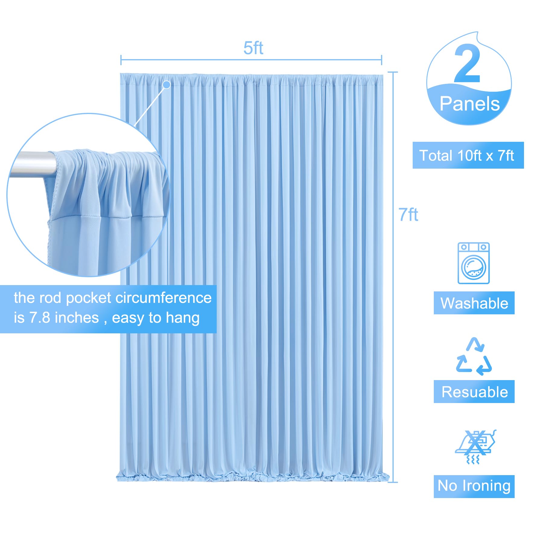 10Ft X 10Ft Baby Blue Backdrop Curtain For Baby Shower Parties Light Blue Wrinkle Free Backdrop Drapes Panels For Birthday Photo